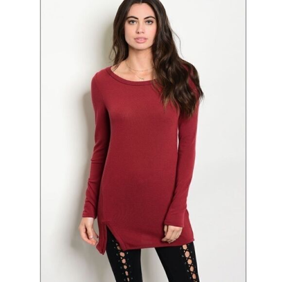 Burgundy Fall Knitted Sweater   - Picture 4 of 8